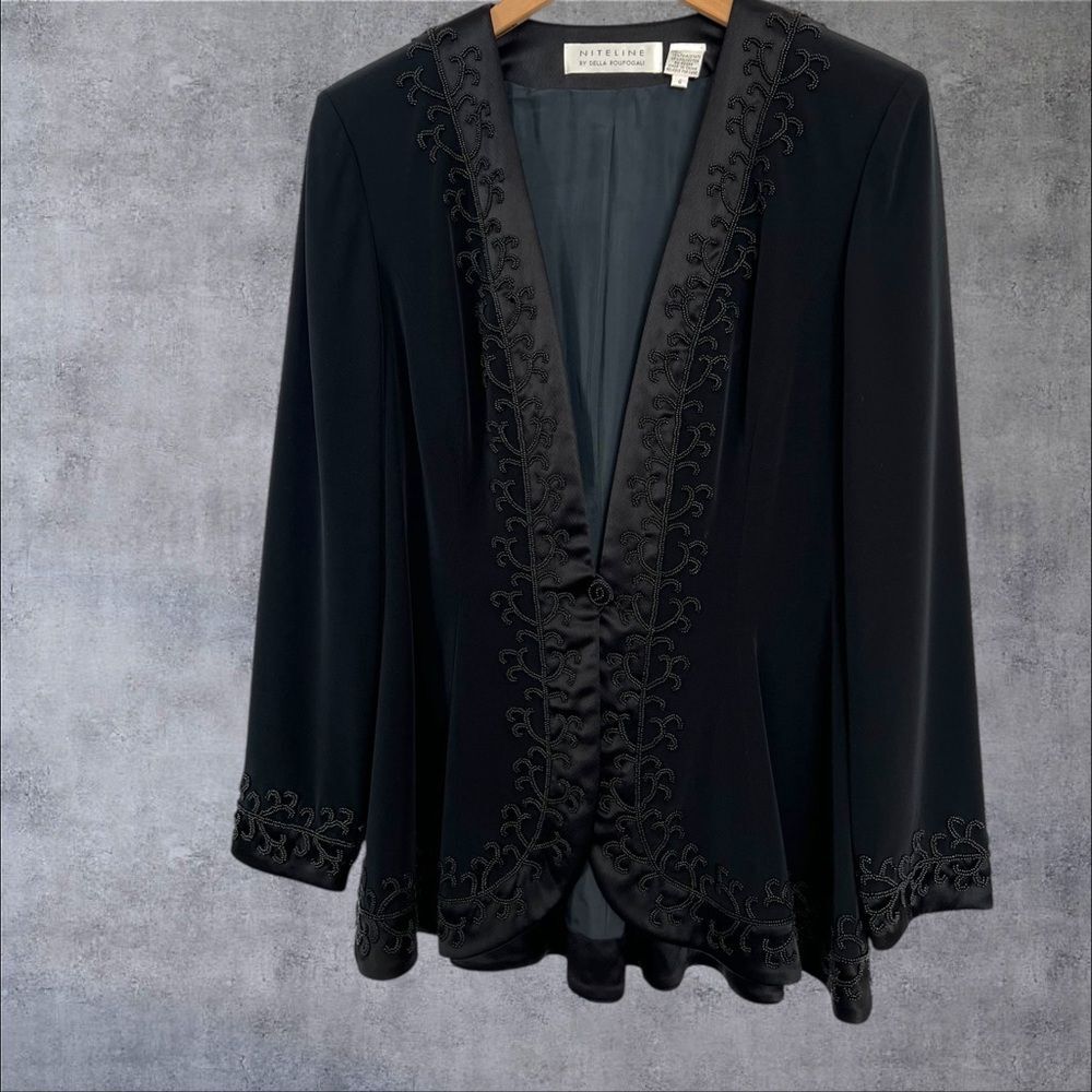 Vintage black embellished long jacket size 6 - Picture 2 of 7